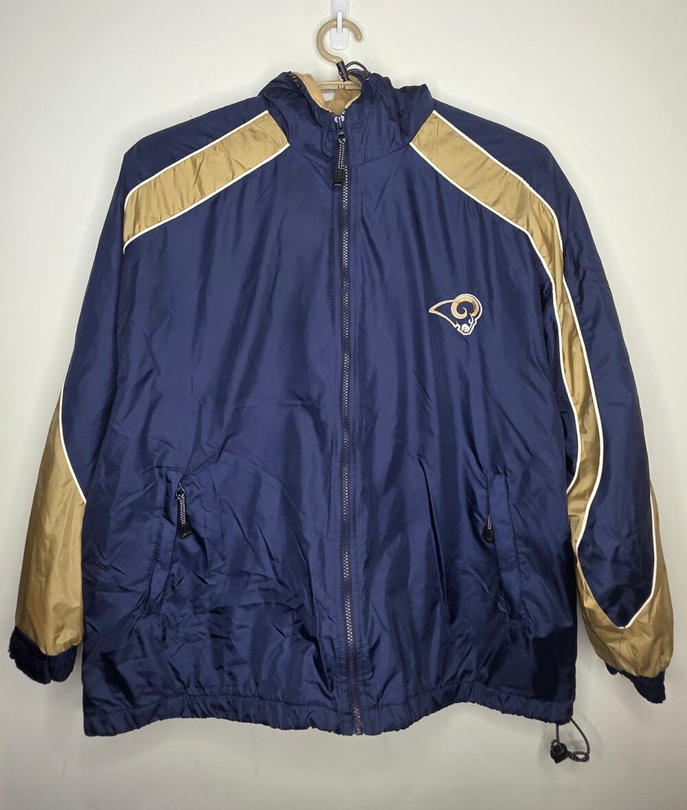 Vintage Puma Los Angeles LA Rams NFL blue tan fleece lined hooded coat - XL